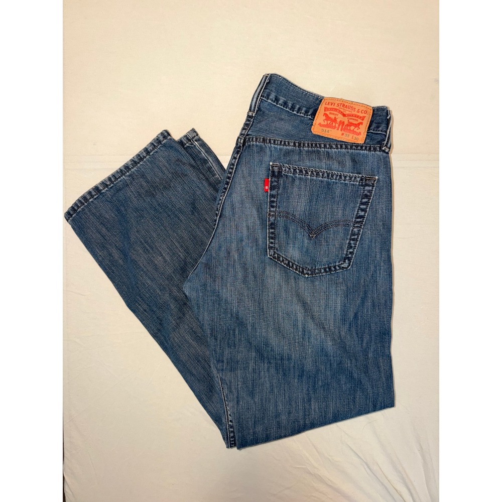 Levis‎ 514 Mens Straight Fit Jeans W33 L30 Medium Wash Blue Denim 00514-0291